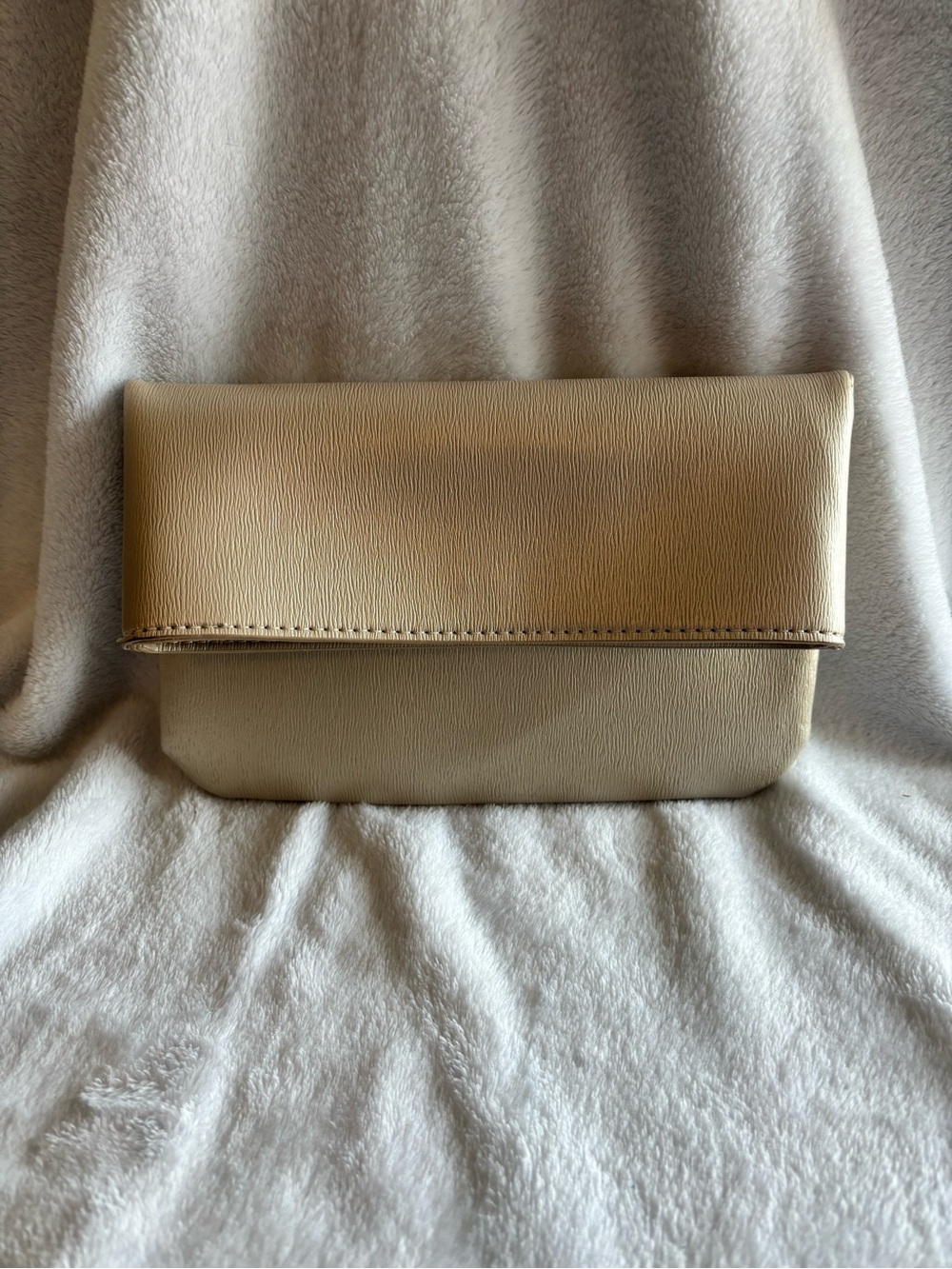Neiman Marcus Chic Champagne Gold Metallic Foldover Clutch